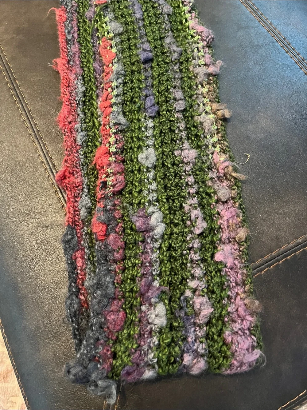 Handcrafted Multicolor Knit Scarf - Green, Pink & Purple